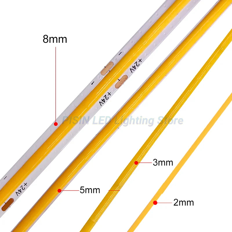 Ultra-Thin COB LED Strip 12V 24V - 2mm 3mm 5mm 8mm 10mm Flexible Tape