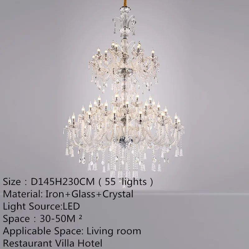 European Luxury Crystal Chandelier LED Living Room Restaurant Bedroom Villa Hotel Duplex Building Candle Pendent Lamp
