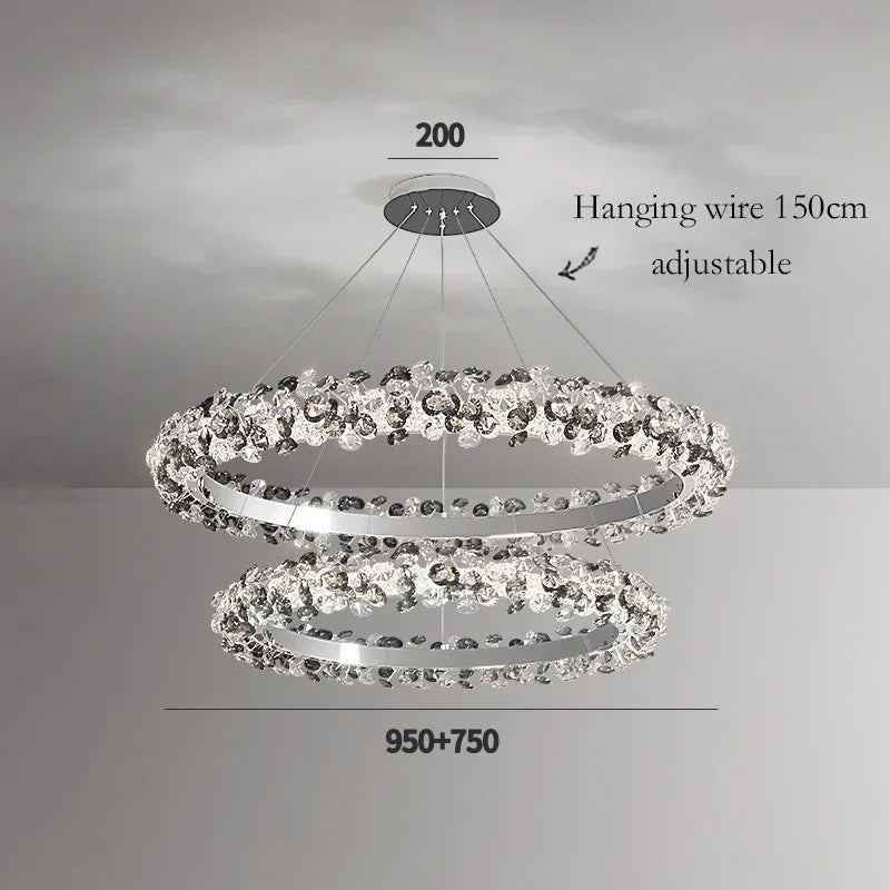Simple Mix and Match Crystal Chandelier Living Room Ring Decorative Lights Luxury Stainless Steel Glossy Island LED Lights