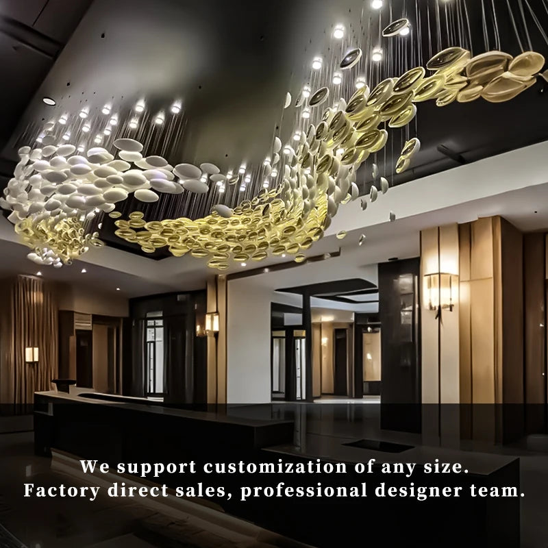 Customable Modern Chandelier Hotel Restaurant Lobby Pendant Light Luxury Villa High Ceiling Lighting Hall Glass Hanging Lamp