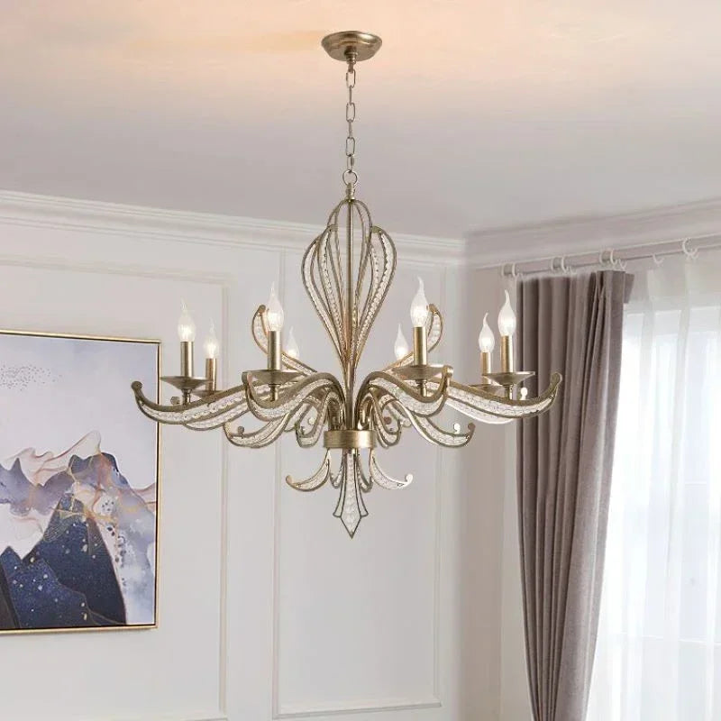 American Retro Crystal Chandeliers French Creative Candle Design Led Lamp for Bedroom Living Room Study Pendant Lighting