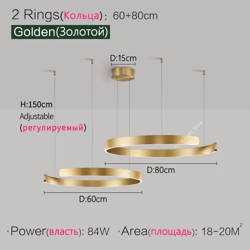 Nordic modern chandelier simple ring light led pendants round lamps