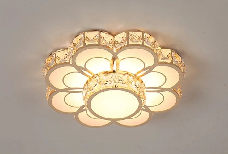 Fashion Flower Crystal LED Aisle Ceiling Chandelier Lamps Gold Plat fonier For Corridor Lustre Corridor Balcony Entrance lighting