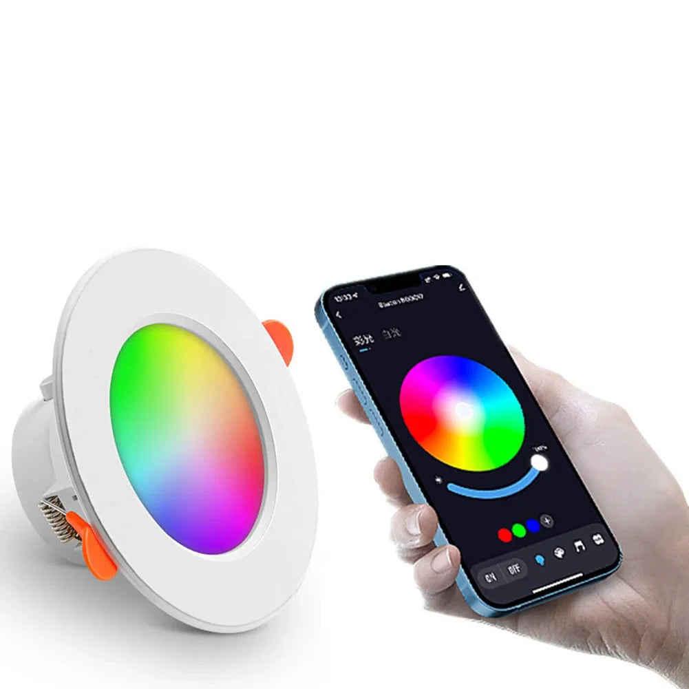 10W Smart LED Recessed Downlight (Bluetooth Control, RGB + 2700K-6500K) - App-Controlled Dimmable Color-Changing Ceiling Spotlight Lamp for Home Lighting