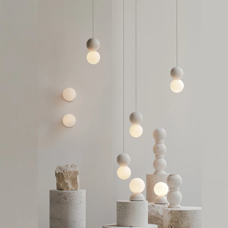 Nordic Minimalist Terrazzo LED Black Spherical Pendant Light for Living Room Bedroom Interior Design Decorative Hanging Fixtures