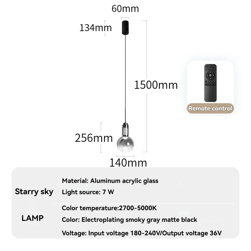 Modern Glass Pendant Light with Knob Switch - Bedside Hanging Night Light