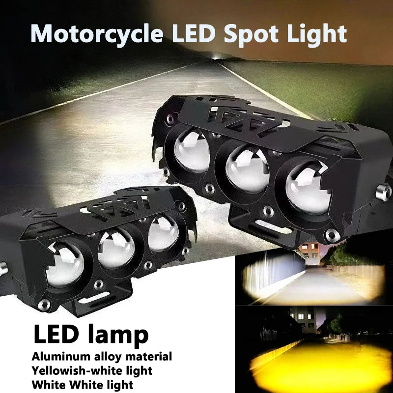 Dual Color LED Motorcycle Spotlights - 12V/24V Fog Lights for Car, SUV, UTV