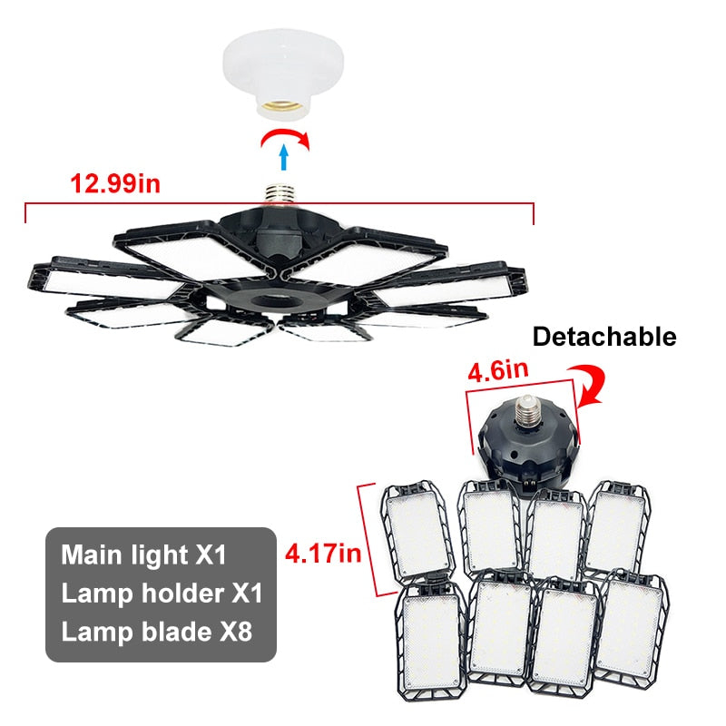 100-200W Led Garage Light E27/E26 Big Lamp Adjustable Deformable Bulb Ceiling Light for Shop/Storage/Warehouse Workshop Lighting