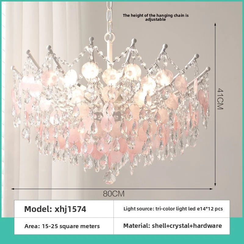 French Vintage-Style Living Room Chandelier In A Retro Blue Shell Villa Duplex Bedroom Crystal Lamp With A Sophisticated Touch