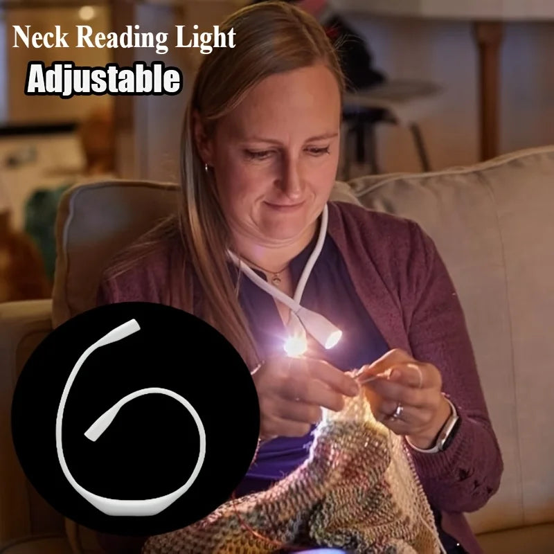 Neck Reading Light with 3 Colors & Dimmable Brightness - Portable Battery Operated Wearable LED Book Light for Crocheting, Knitting & Crafting
