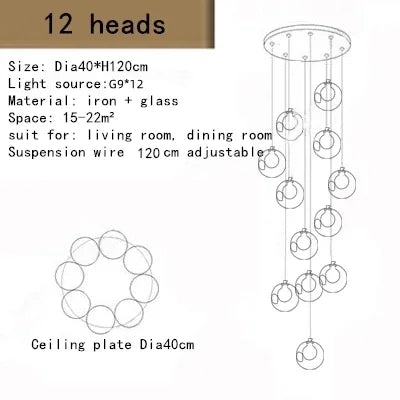 Nordic Creative Round Glass LED Chandelier Applicable To Stair Decoration Decoration Maison Home Decor Interior Lighting