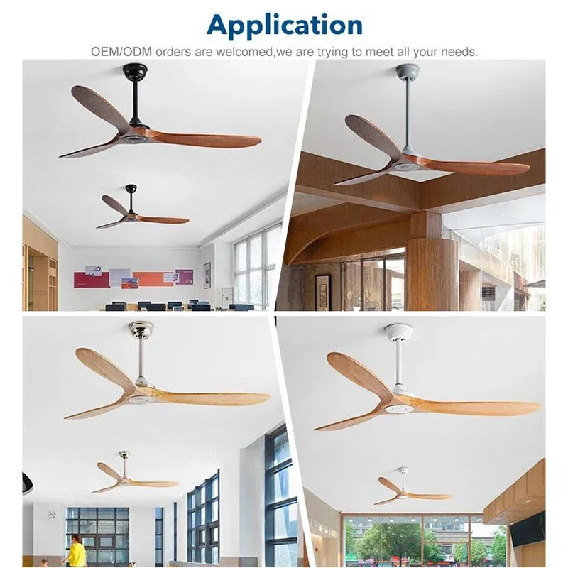 60 70 Inch Large Ceiling Fan Only Remote Control DC Motor Reverse Wood Blades Fans Lighting High Quanlity Design Wooden Fans