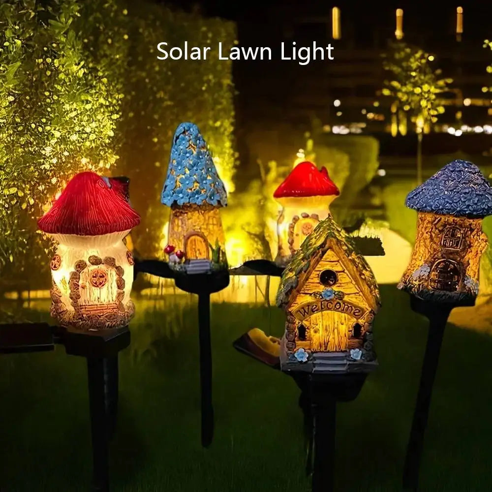 Creative Solar Resin Mushroom House Light - Waterproof Outdoor Garden Decor