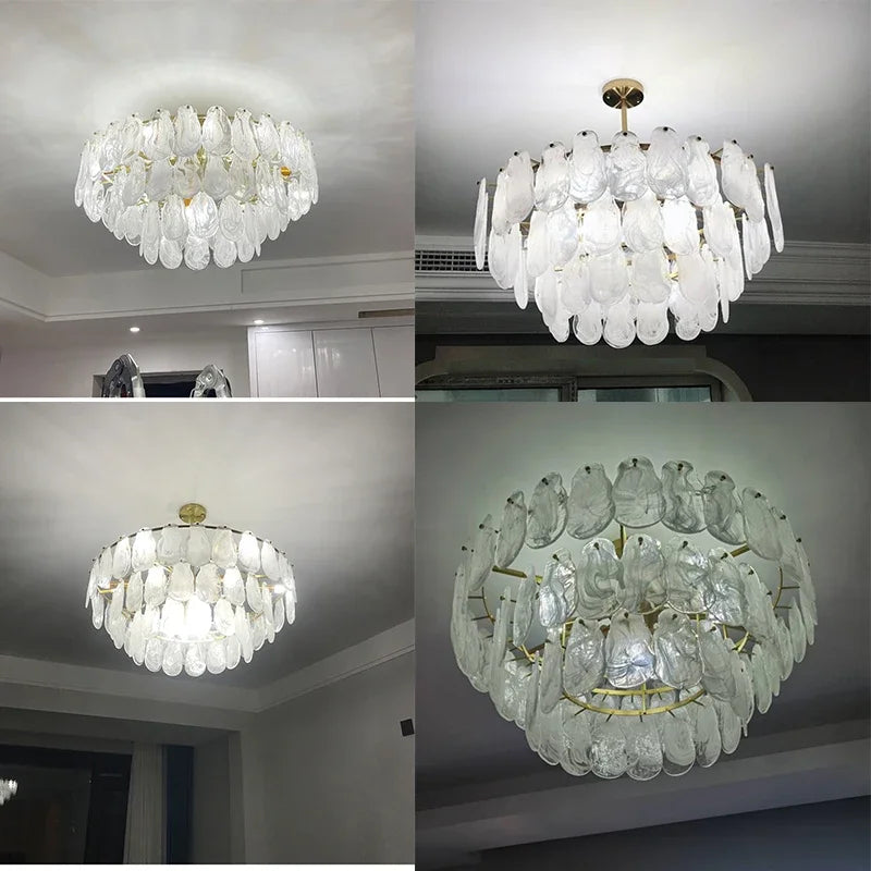 French Retro Light Luxury Chandelier Living Room Bedroom Warm and Romantic Cloud Water Drop Glass Pendant Lights Home Decoration
