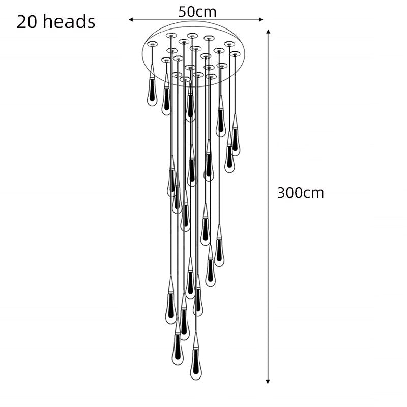 Modern Creative LED Lamp Pendant ForStair Lamp,Duplex Building Villa,Apartmenthigh Hanging Simple Crystal Gold Flowing Waterdrop