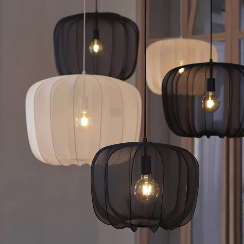 Modern Fabric Ceiling Pendant Lamp E27 - Minimalist Wabi-Sabi LED Ceiling Light Fixture for Living Room, Hotel, Restaurant & Shop