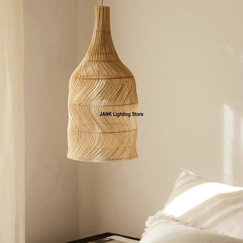 Wabi-sabi Wicker Japanese Zen Tea House Homestay Designer Living Room Bedroom Vintage Wicker Restaurant E27 Pendant Light