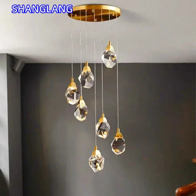 Nordic Villa Staircase Crystal Pendant Lights For Living Room Bedroom Kitchen Shop Home Decoration Chandelier Indoor Lighting