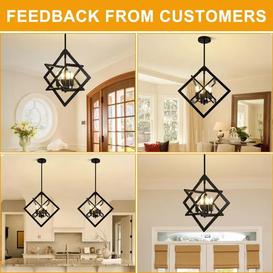 Modern Pendant Lights Kitchen Island, 4Light Matte Black Farmhouse Pendant Light Fixtures, Industrial Hanging Pendant Lights Fix