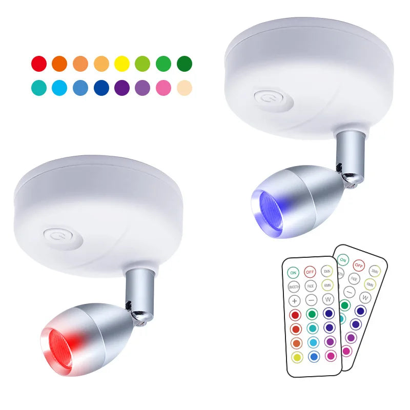LED Cabinet Lights RGB 13 Colors Wireless Spotlights Remote Dimmable Wall Lamp For Room Art Showroom Hallway Lighting
