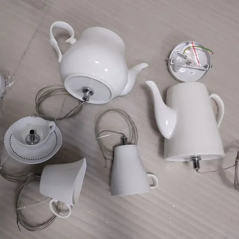 Ceramic Led Pendant Light Modern Tea Cup Teapot Hanging Lamp Kitchen Dining Room Lights Bar Cafe Home Decor Lighting Fixtures