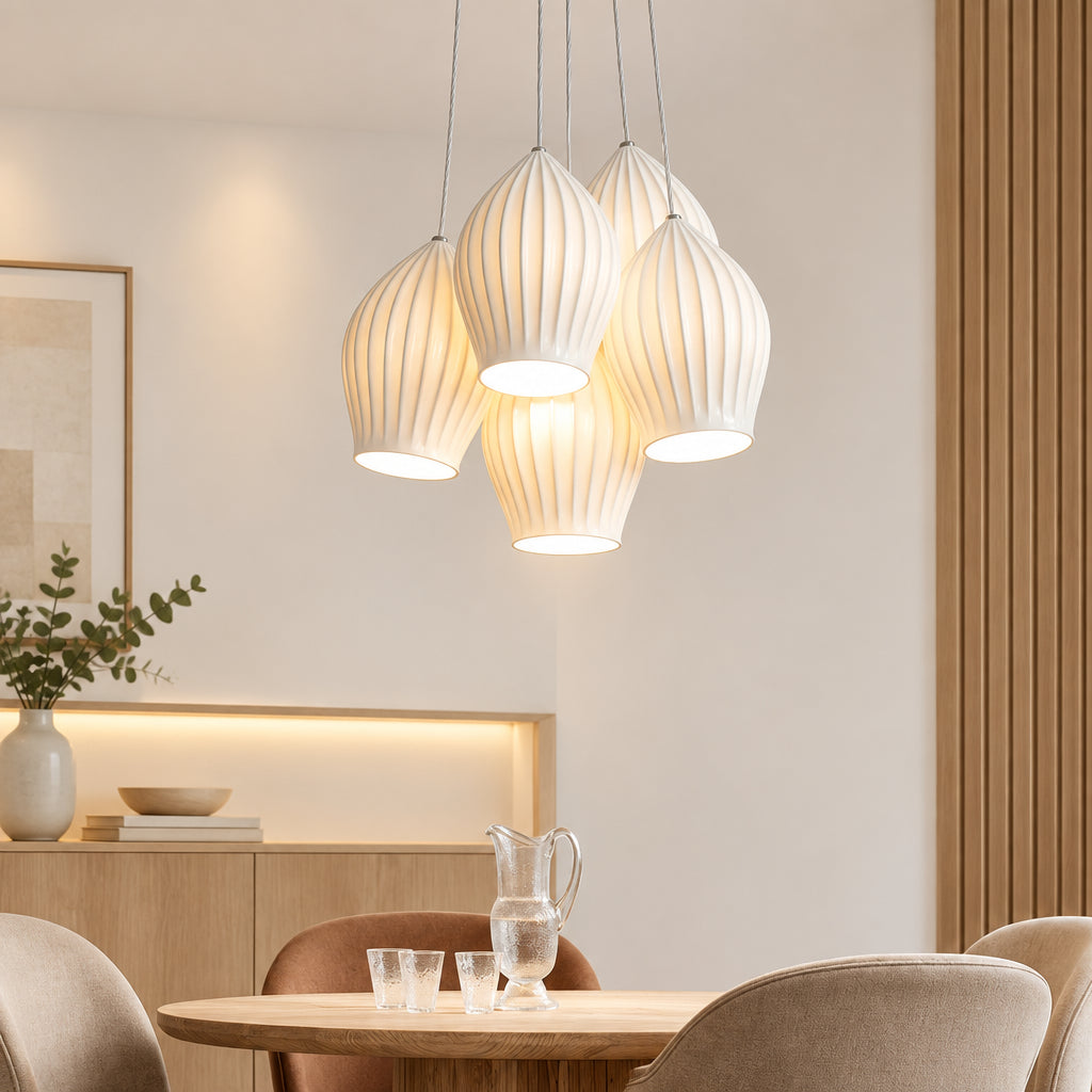 Nordic Modern Ceramic Lantern Energy-Saving LED Pendant Light - Creative Art Ceiling Chandelier Lamp Fixture for Restaurant, Dining Room & Home Decor