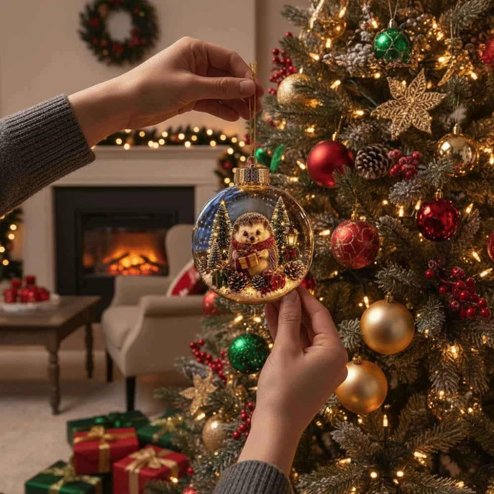 Acrylic Light-Up Christmas Ball Ornament Transparent Snowman Xmas Tree Hanging Pendant Animal Pattern Penguin