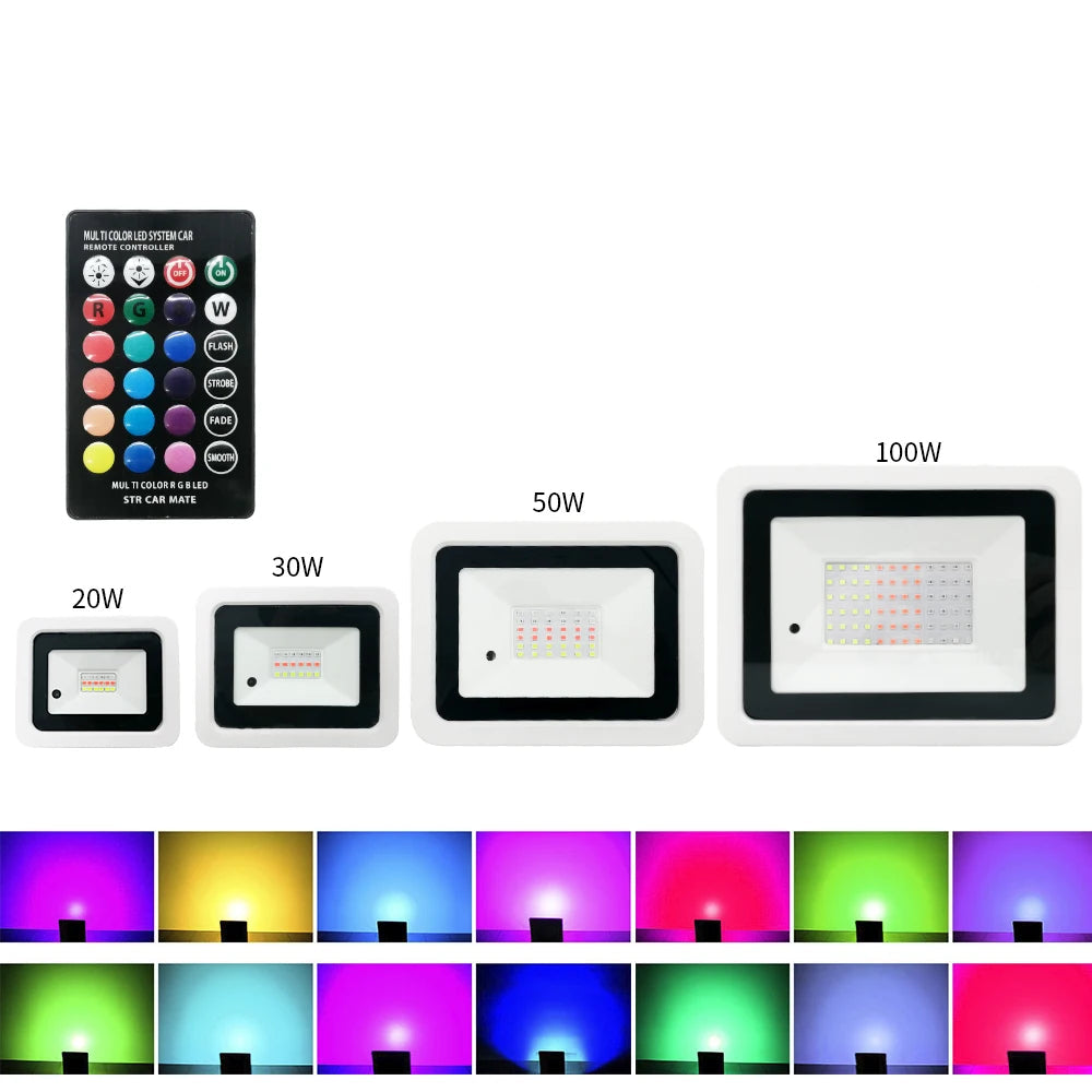 IP68 Waterproof RGB LED Flood Light (20W/30W/50W/100W) AC220V - Outdoor Color Changing Spotlight & Street Projector