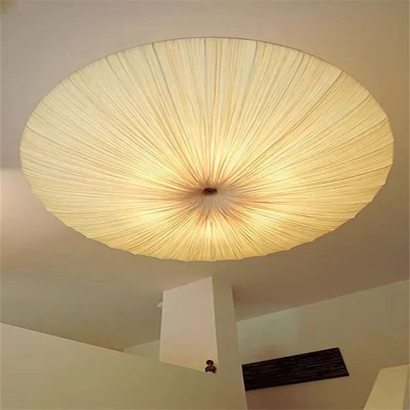 Wabi Sabi Led Fabric Ceiling Light Round Whtie Flying Saucer Chandelierfor Living Room Bedroom Restaurant Fabric Pendant Lamp