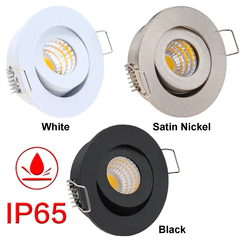 3W IP65 Waterproof LED Ceiling Downlight Round Dimmable Recessed Spotlight Ceiling Lamp AC90-260V DC12V 220V 110V