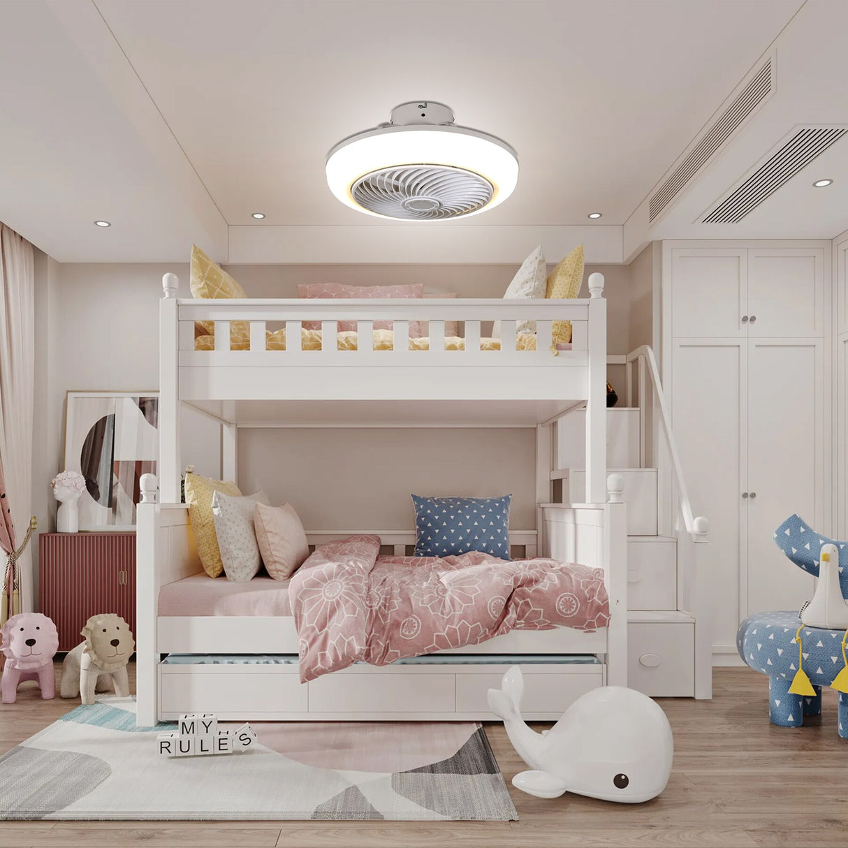 Ceiling Fan Light 18 inch With Remote Control For Bedroom Living Room 60W Switch Home Lamps Adjustable White/Warm/Cold