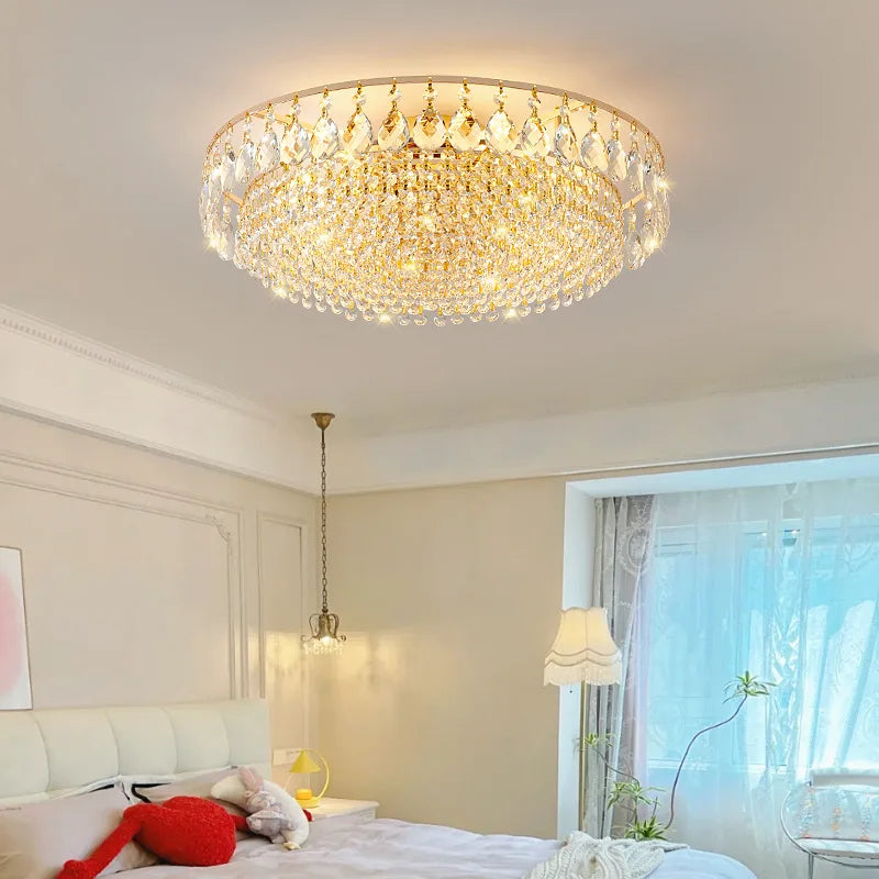 French Luxury LED Crystal Ceiling Lamp Villa Living Room Restaurant Highend Bedroom Water Droplet Chandelier Home Decor Lighting