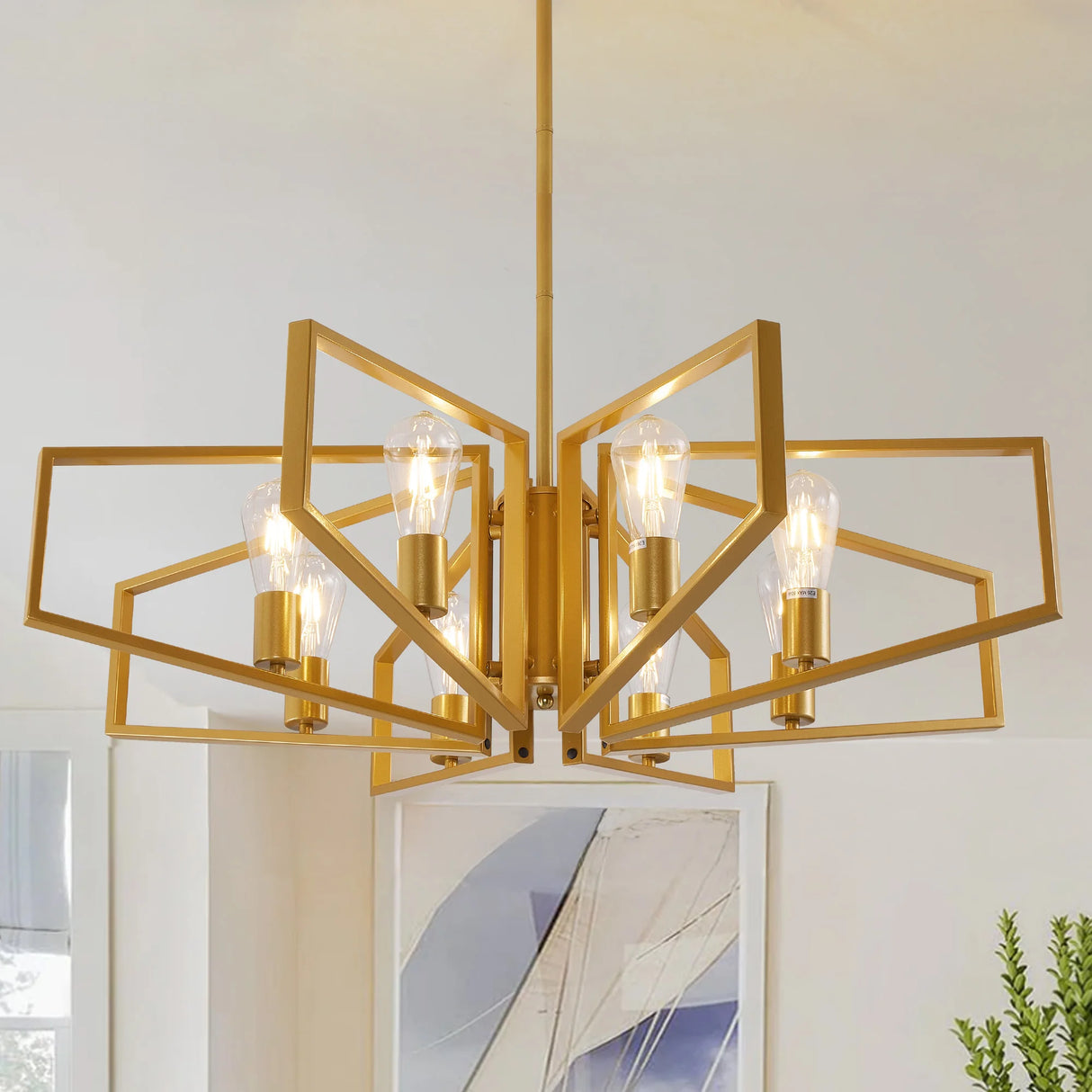Modern 8-Light Geometric Chandelier - Black & Gold Metal Pendant Light