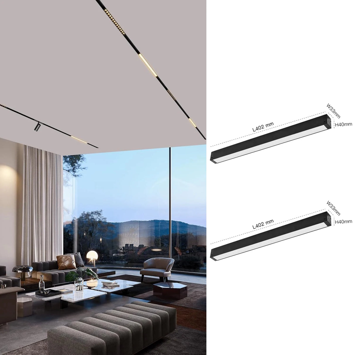 Recessed Magnetic Track Lighting 2-Wire DC 24V Track Rail System with LED Magnetic Light Head Kitchen Living Room Office