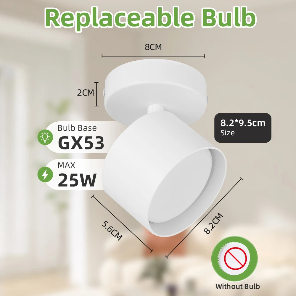 Rotatable GX53 LED Ceiling Spotlight - 350° Swivel Surface Mount Light