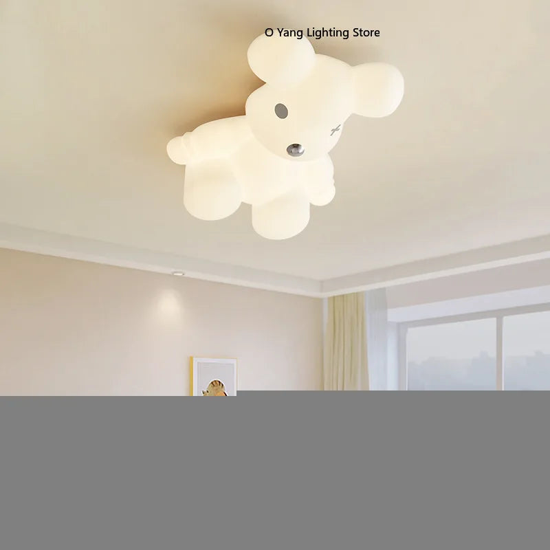 Nordic White Bear Lamp Children's Room LED Ceiling Lamps Minimalist Creative Boy Girl Bedroom Youth Room Decor Lights