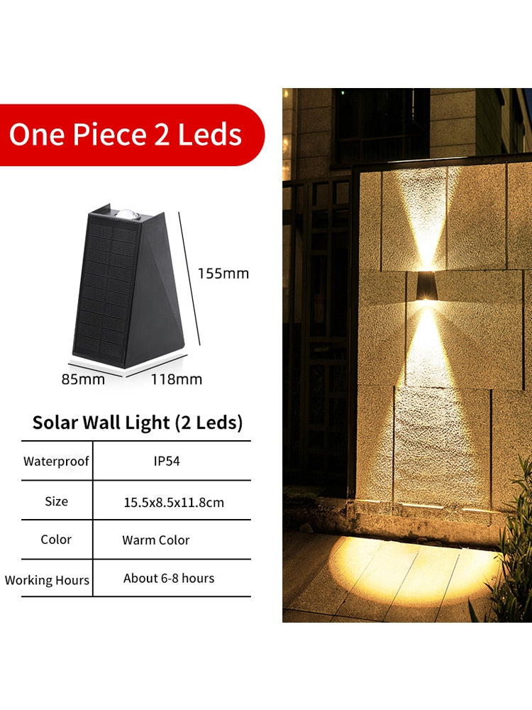 LED Solar Wall Light Up And Down Solar Lamp Outdoor Waterproof for Garden, Villa, Courtyard Porch, Landscape Decorative Luminous