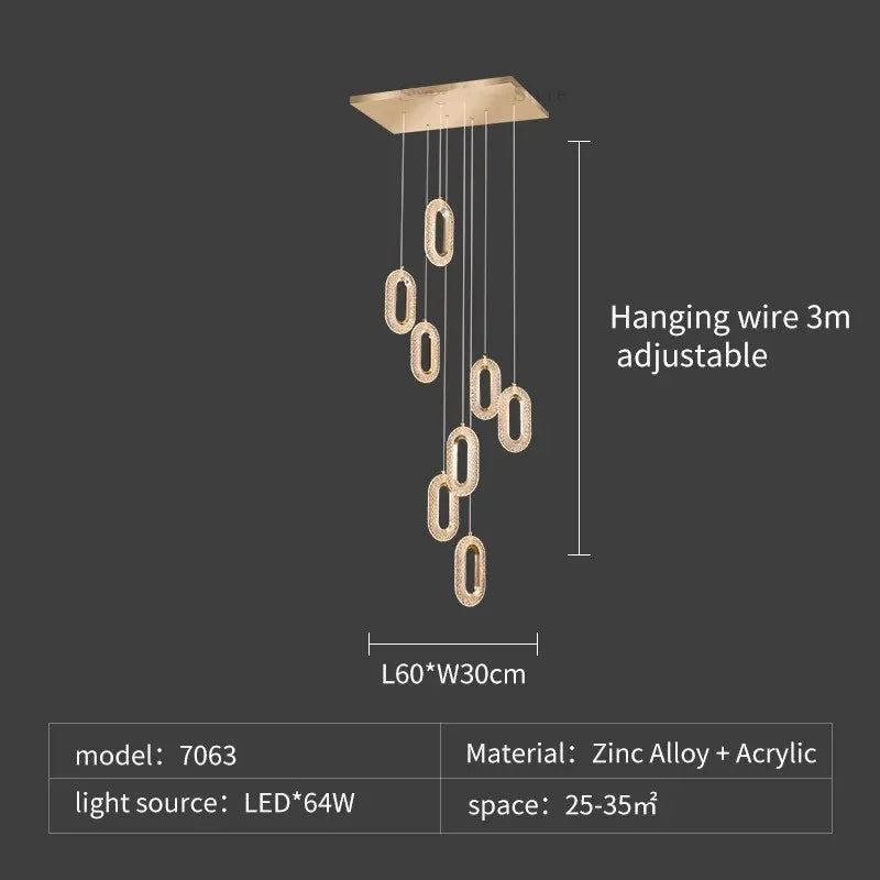 Modern Rings LED Chandeliers For Staircase Luxury Long Hanging pendant Lamps Gold Creative Indoor Attic Lighting Lustre Fixtures