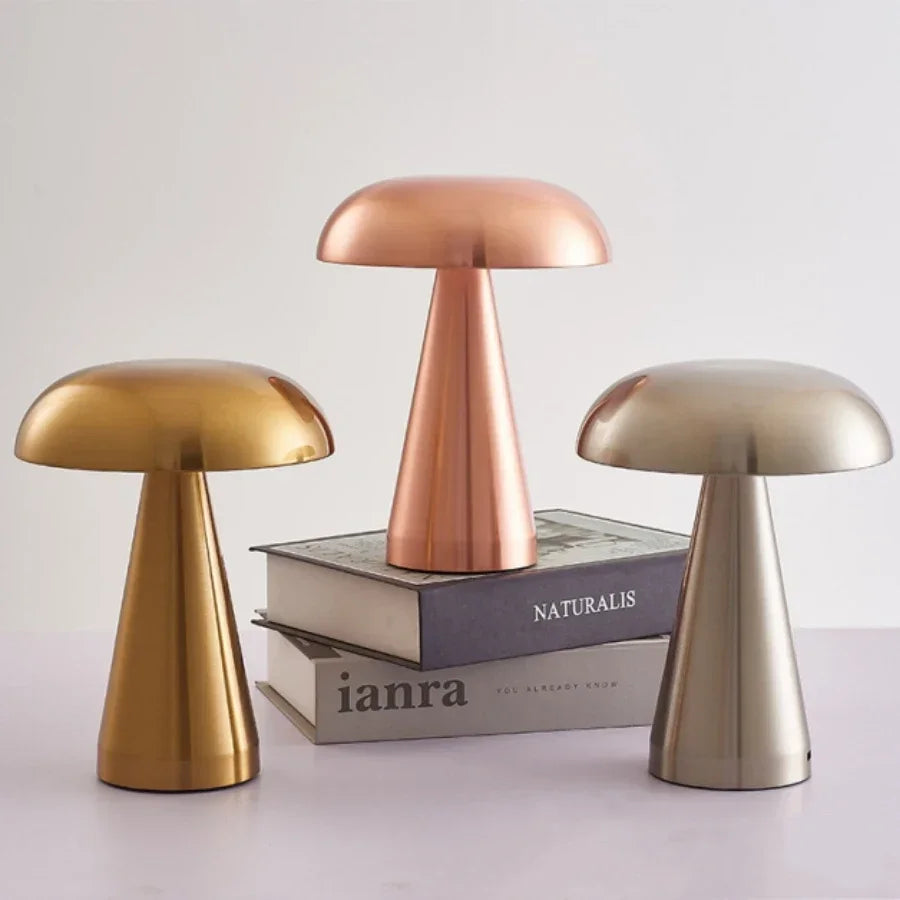 Retro Mushroom LED Night Light Touch Sensor Rechargeable Desk Lamp for Bedroom Restaurant Bar Decor Reading Lighting