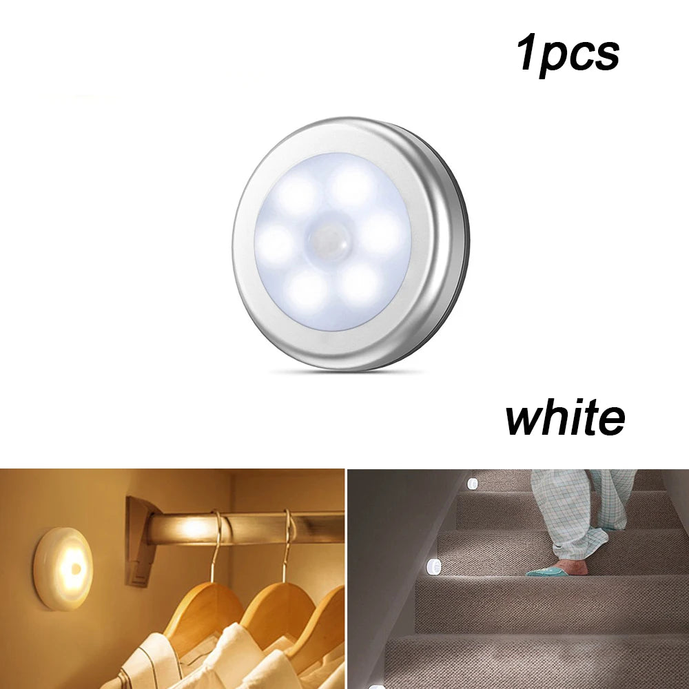 6 LED Motion Sensor Night Light - Wireless PIR Infrared Battery Powered Lamp