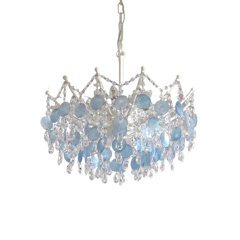 LED French Medieval Pendant Light Style Luxury Blue Crystal Chandelier for Villa Living Room Bedroom Hallway Ceiling Lamp