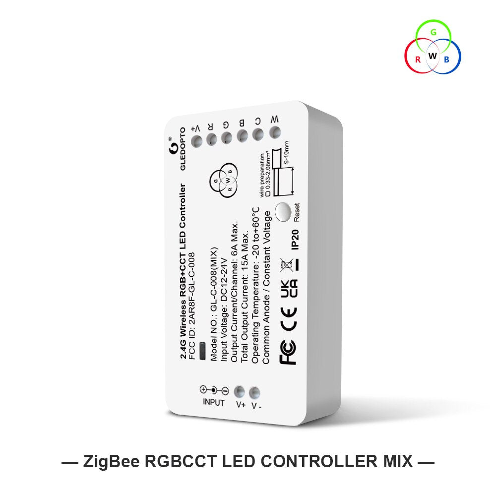 DC12-24V RGB+CCT RGBW WWCW ZigBee Smart LED Strip Controller Voice Control Work with Echo Plus SmartThings