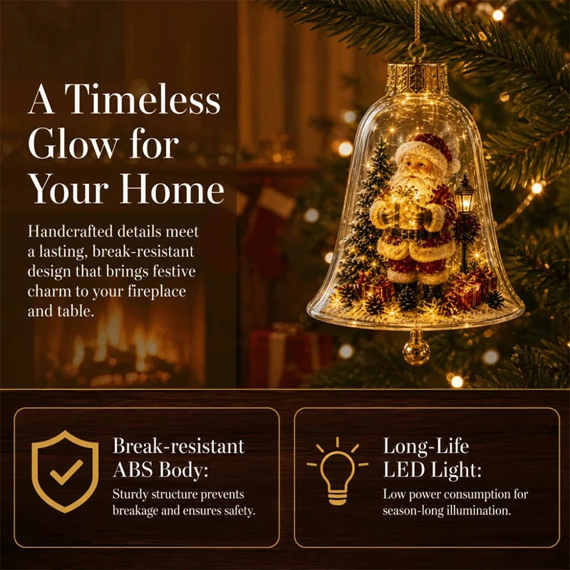Light Up Christmas Tree Hanging Ornament Transparent Bell Elk Santa Warm Led Light Pendant Acrylic Home Holiday Decoration Gift