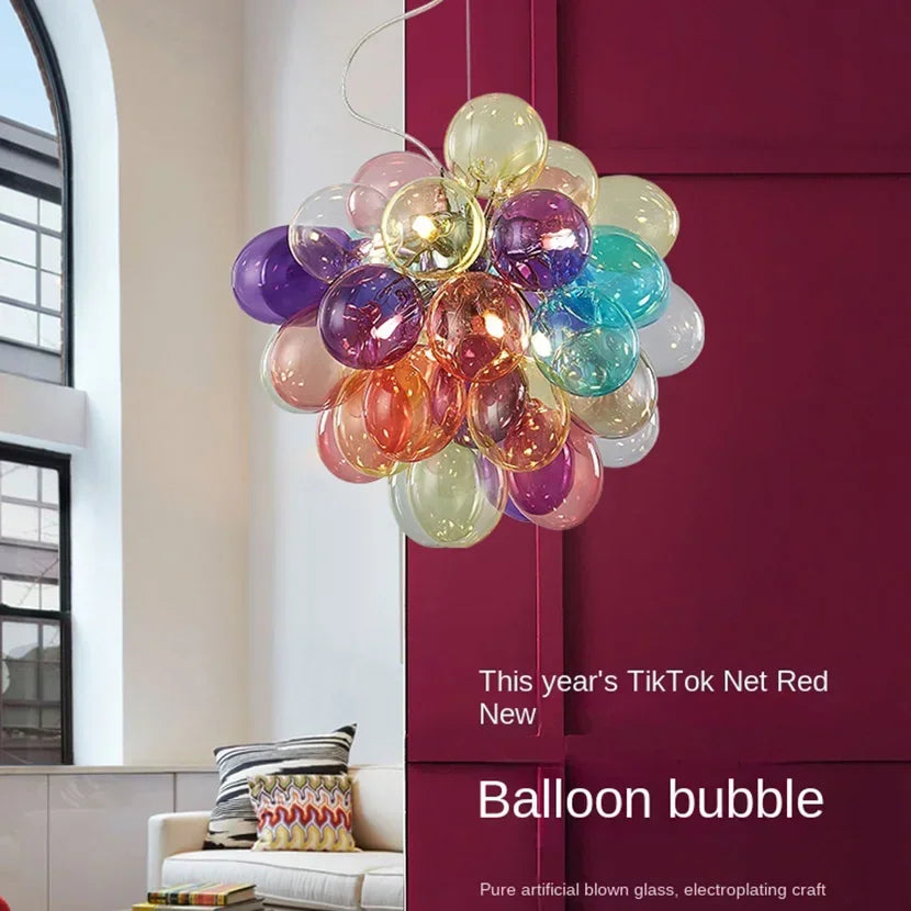 Colorful Glass Ball Pendant Light Modern LED Balloon Chandelier Ceiling Lamp Living Room Bedroom Dining Room Home Decor Lighting