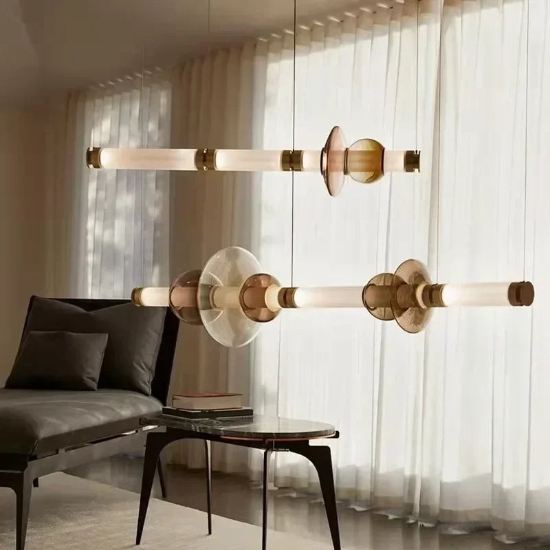 Nordic Long Dining Chandelier - Stained Glass LED Island Pendant Light