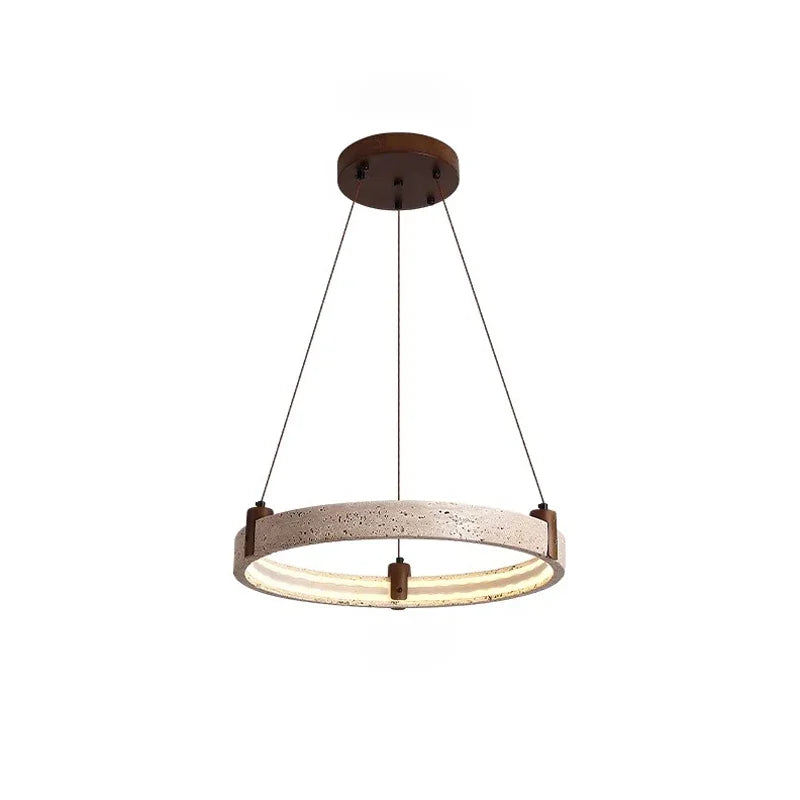 Wabi-sabi Natural Stone Pendant Light - Travertine Ring Suspension Luminaire