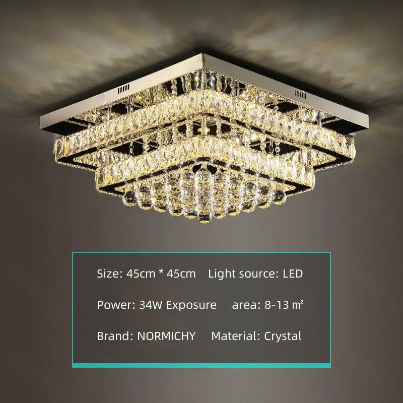 Modern Luxury Crystal LED Chandelier For Living Room Bedroom Dining Room Kitchen Ceiling Lamp Silver Chrome Remote Control Light
