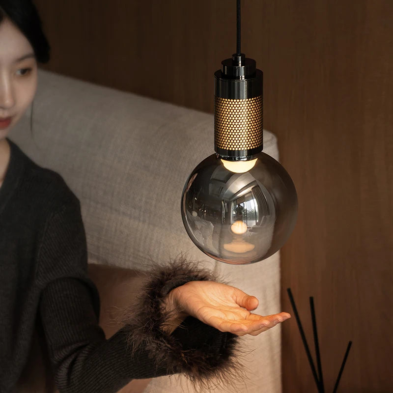Modern Glass Pendant Light with Knob Switch - Bedside Hanging Night Light