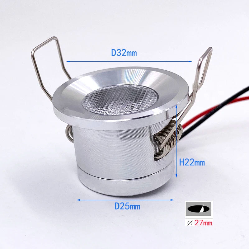 Mini 12V 1W Embedded LED Downlight Ceiling Spotlight - Small Built-in Recessed Cabinet & Bathroom Light (Silver, White, Black Shell)