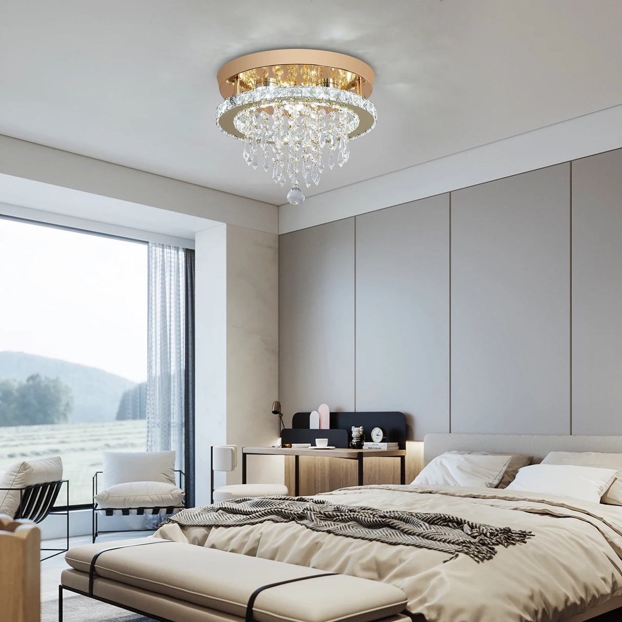 Luxury Crystal Chandelier Lustre Design Gold Modern Led Ceiling Light Living Room Bedroom Hanging Lamp Lighting